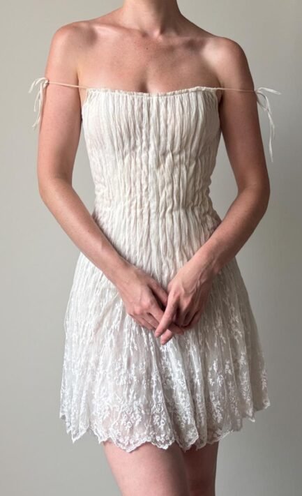 LA PERLA 1990's White Lace Mini Dress (S)