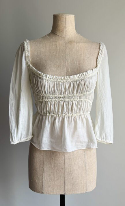 PRADA 2001 White Sheer Ruched Cotton Blouse (S)