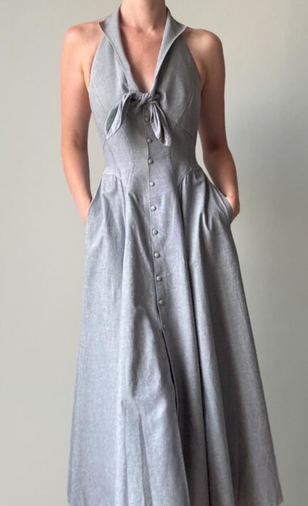 THIERRY MUGLER 1990's "Sex and the City" Charlotte's Button-up Bow Maxi Dress (L)