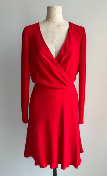 VALENTINO 1997 Red Silk Wrap Mini Dress (S)