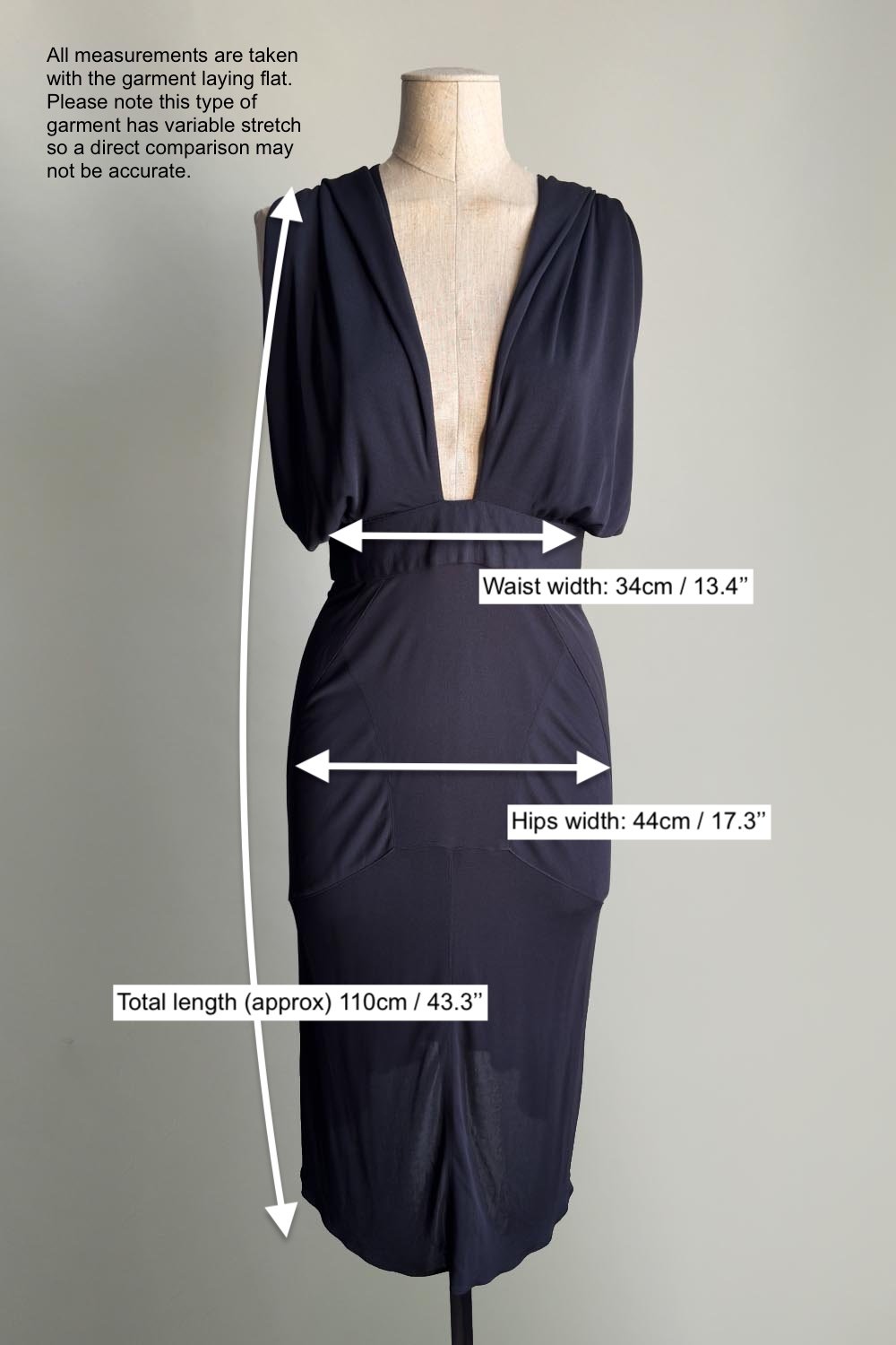 EMERIEU-Alaia-FW-1984-vintage-hooded-dark-blue-midi-dress-measurements