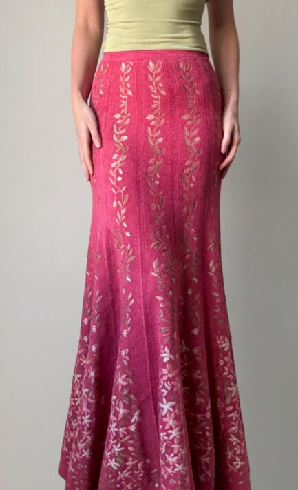 ALAÏA 2000 Pink Floral Jacquard Knit Maxi Skirt (XS-S)