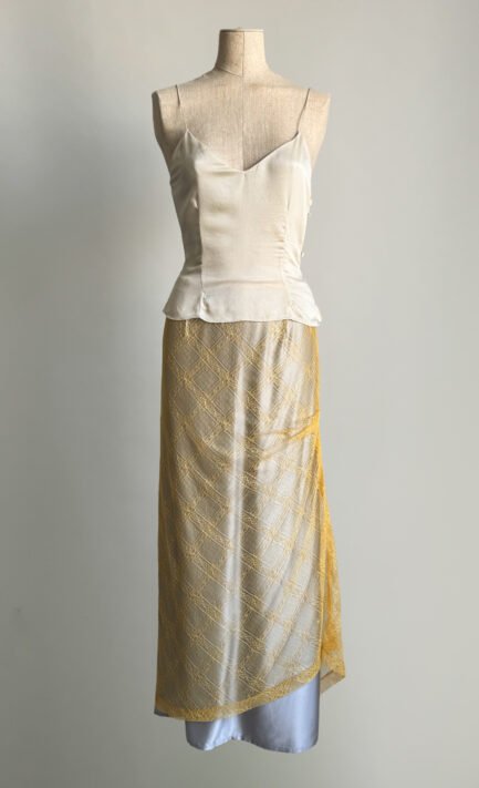 CHLOÉ 1998 Ivory Silk Camisole & Gold Diamond Lace Overlay Maxi Skirt Set (S)