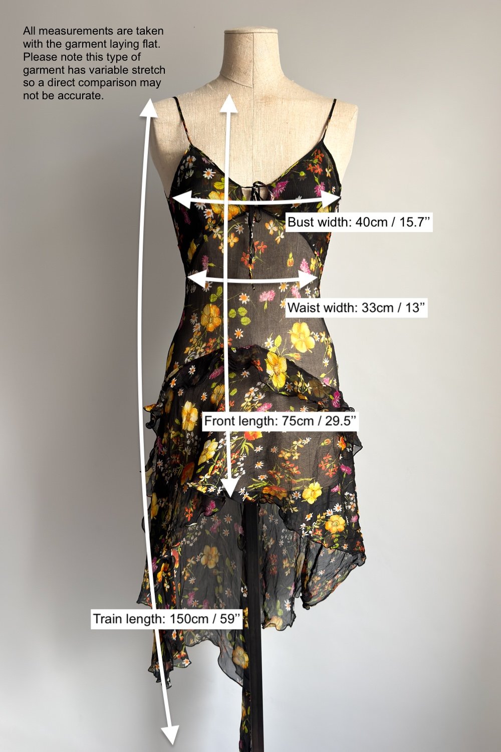 EMERIEU-D&G-Dolce-&-Gabbana-2000s-vintage-black-sheer-floral-print-chiffon-silk-dress-with-train-measurements