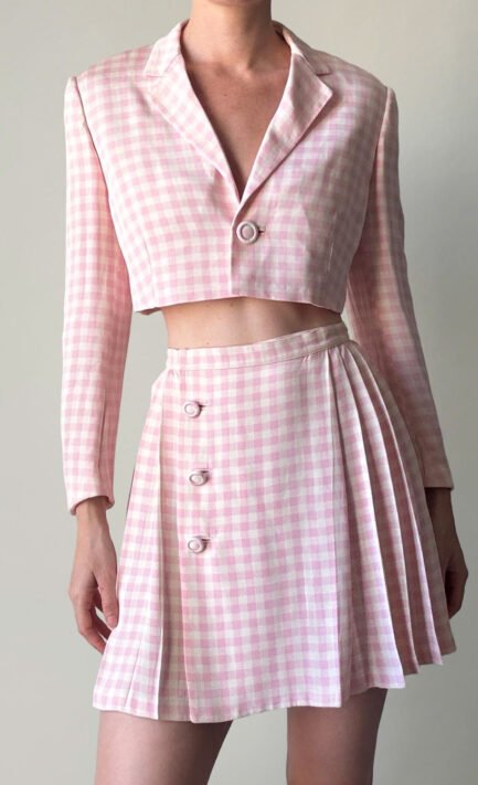VERSACE 1994 Pink Gingham Jacket & Skirt Set (M)