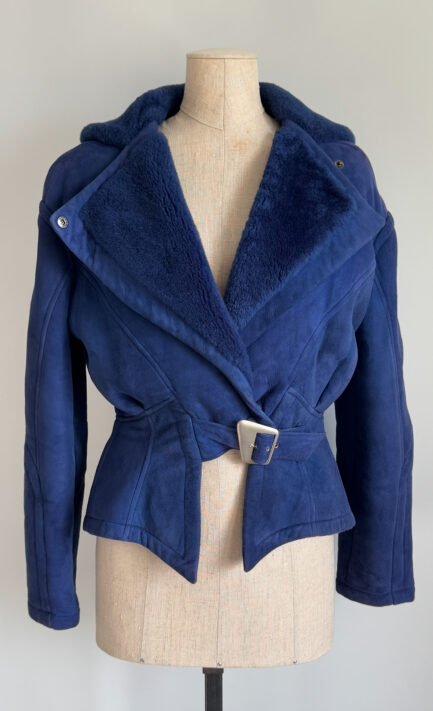 THIERRY MUGLER 1980s Blue Aviator Shearling Jacket