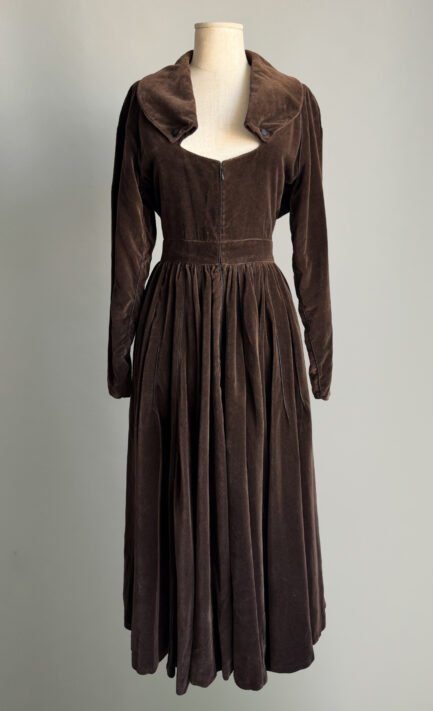 ALAÏA 1988 Whimsical Dark Brown Velvet Maxi Dress (XS-S)