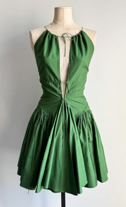 ALAÏA SS 2003 Green Drawstring Halter Mini Dress