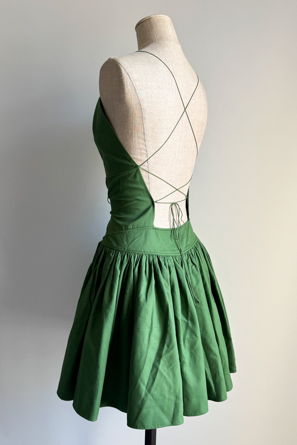 EMERIEU-Alaia-SS-2003-green-halter-drawstring-mini-midi-cotton-dress-3