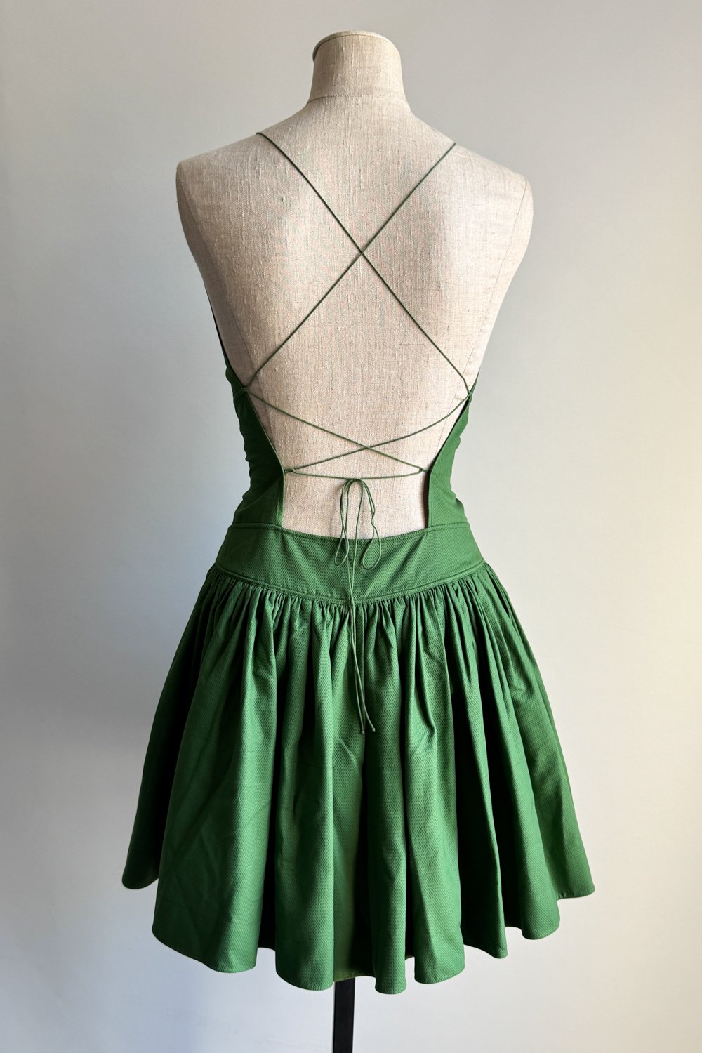 EMERIEU-Alaia-SS-2003-green-halter-drawstring-mini-midi-cotton-dress-4