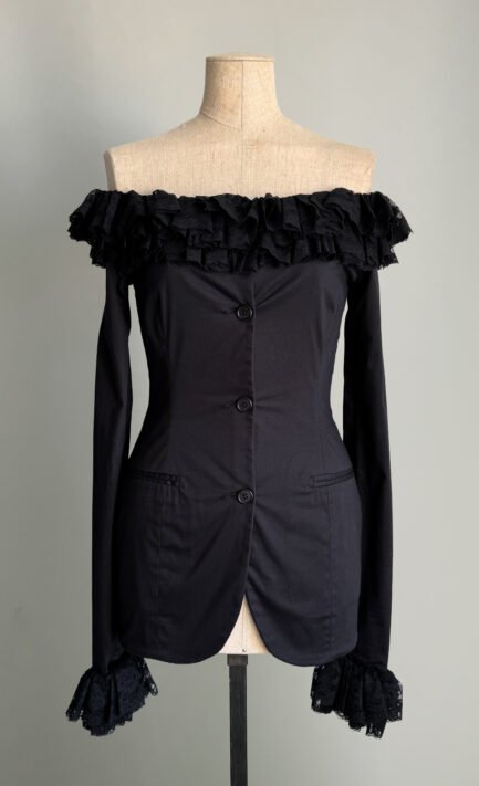 DOLCE & GABBANA SS 1992 Black Ruffle Off Shoulder Mini Dress