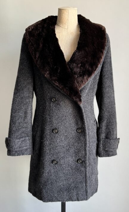 GUCCI 1995 Grey Wool & Alpaca Double-Breasted Coat with Fur Collar (M)