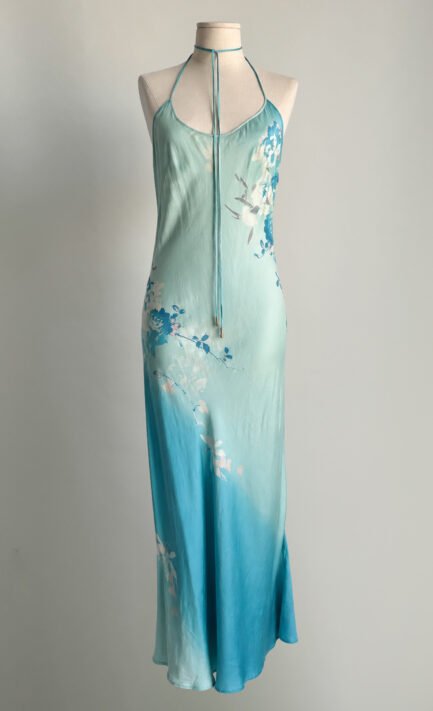 ROBERTO CAVALLI SS 1999 Runway Blue Floral Silk Gown
