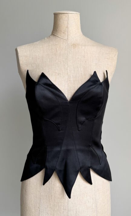 THIERRY MUGLER Couture FW 2002 Black Sculptural Flame Silk Corset