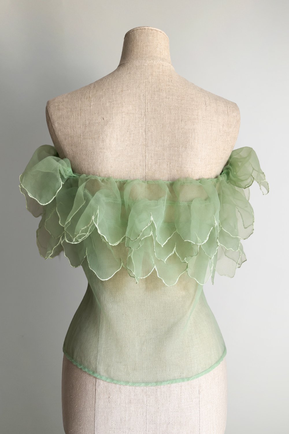 EMERIEU-Thierry-Mugler-SS-1982-vintage-light-green-petal-neckline-off-shoulder-blouse-2