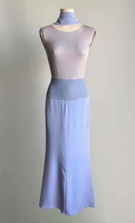 VALENTINO 1998 Lilac Ribbed Knit Maxi Dress with Matching Stole (S)